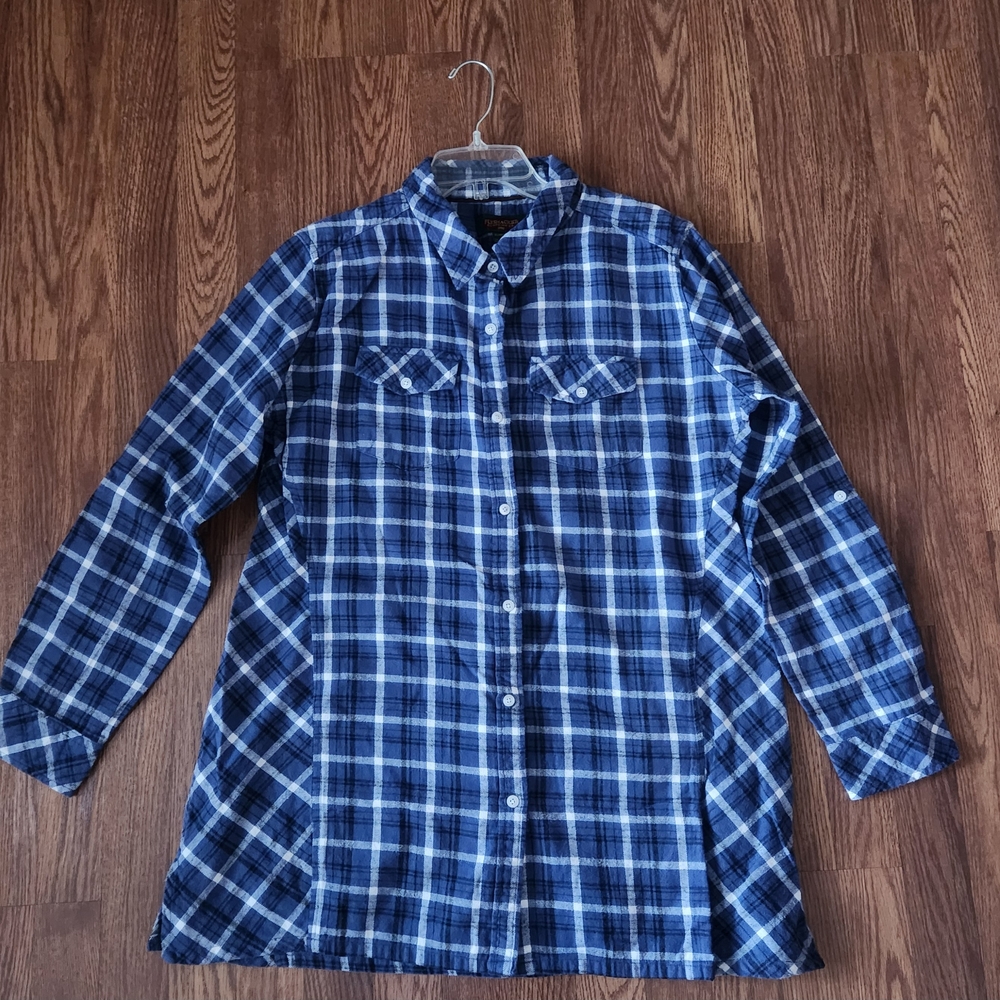 Women's Blue Plaid Flannel Tunic Top